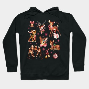 Retro Pink Cute Reindeer Christmas Collage Hoodie